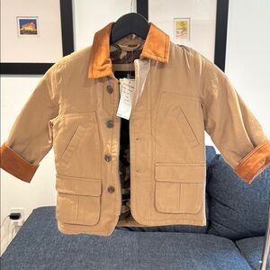E-Land Kids Tan Canvas Barn Jacket with suede trim